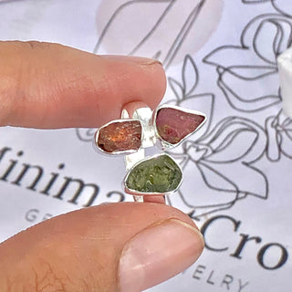 Authentic Czech Republic Moldavite Rough and Pink Tourmaline Gemstone 925 Solid Sterling Silver Handmade Ring Jewelry