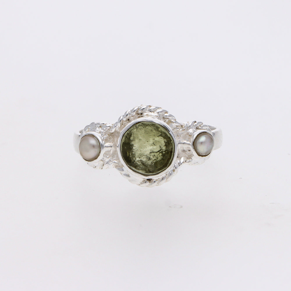 Authentic Czech Republic Moldavite Rough, Pearl Gemstone 925 Solid Sterling Silver Handmade Ring Jewelry