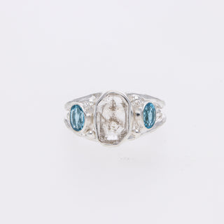 Herkimer Diamond and Blue Topaz Gemstone 925 Solid Sterling Silver Handmade Ring Jewelry