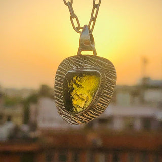 Genuine Moldavite Rough Pendant 100% Natural With Certified Gemstone From Czech Republic 925 Sterling Silver Handmade Designer Jewelry