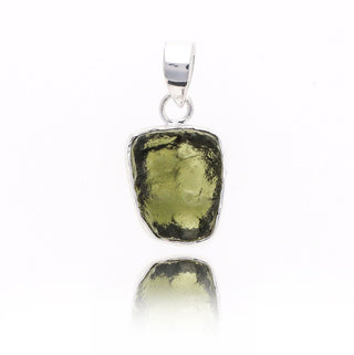 Genuine Moldavite Rough Pendant 100% Natural With Certified Gemstone From Czech Republic 925 Sterling Silver Handmade Designer Jewelry