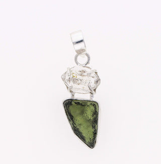 Moldavite herkimer pendant, genuine gemstone pendant, sterling silver handmade pendant, 100% genuine with certified gemstone