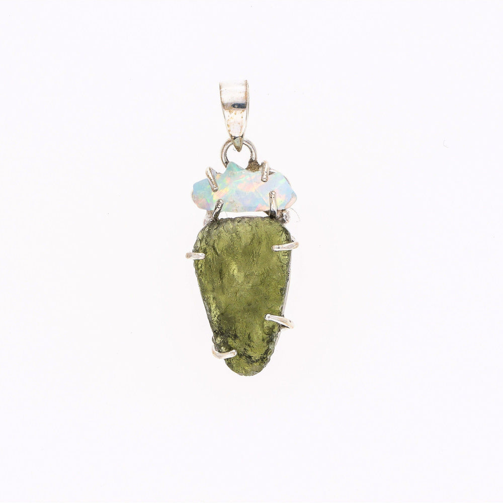 Moldavite Pendant, Czech Moldavite, Opal Pendant, Sterling Silver Pendant, Handmade Pendant, Natural Moldavite