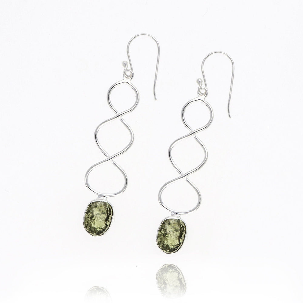 Crezh Moldavite Natural Gemstone 925 Sterling Silver Handmade Stud Earring
