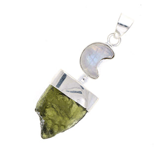 Moldavite Rough Pendant, Silver Handmade Pendant, Moon Shape Moonstone Jewelry, 100% Authentic With Certified Gemstone
