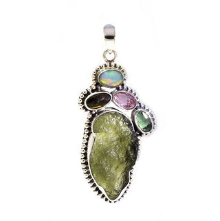 Moldavite Tourmaline pendant, genuine gemstone pendant, sterling silver handmade pendant, 100% genuine certified gemstone
