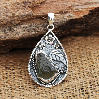 Genuine Moldavite Rough Pendant 100% Natural With Certified Gemstone From Czech Republic 925 Sterling Silver Handmade Designer Jewelry