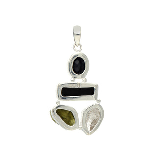 Moldavite Pendant, Black Tourmaline, Blue Sapphire, Herkimer Diamond Pendant, Sterling Silver Pendant, Handmade Pendant, Natural Moldavite
