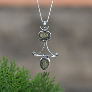 Genuine Moldavite Rough Pendant 100% Natural With Certified Gemstone From Czech Republic 925 Sterling Silver Handmade Designer Jewelry