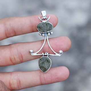 Genuine Moldavite Rough Pendant 100% Natural With Certified Gemstone From Czech Republic 925 Sterling Silver Handmade Designer Jewelry