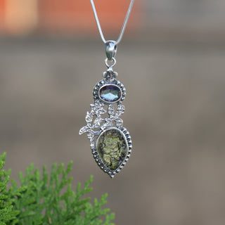 Moldavite Mystic Topaz pendant, genuine gemstone pendant, sterling silver handmade pendant, 100% genuine with certified gemstone