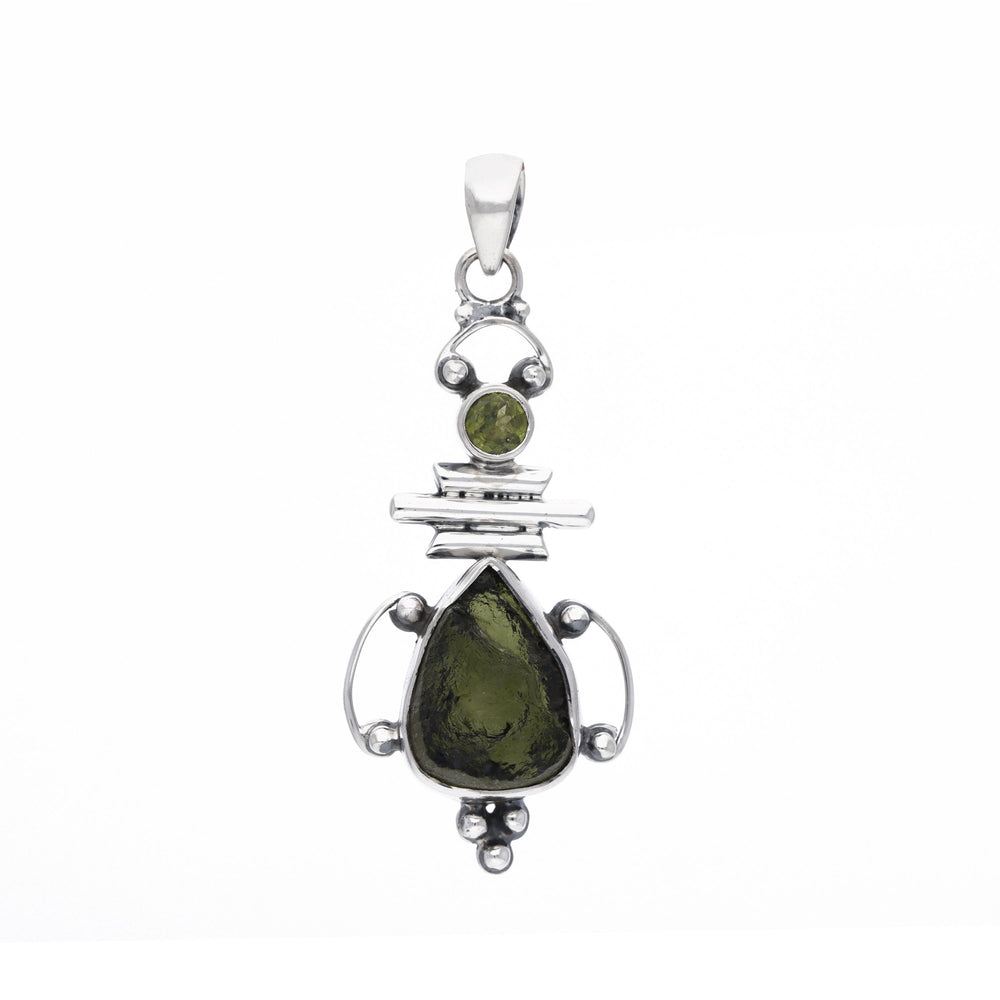Moldavite Peridot pendant, genuine gemstone pendant, sterling silver handmade pendant, 100% genuine with certified gemstone