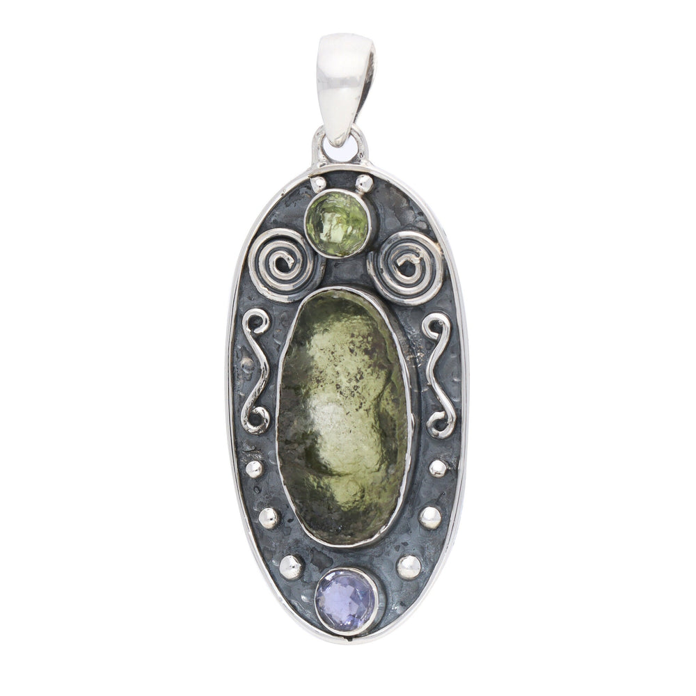 Moldavite Peridot Amethyst pendant, genuine gemstone pendant, sterling silver handmade pendant, 100% genuine with certified gemstone