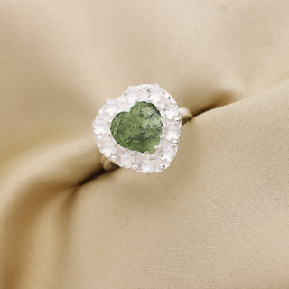 Authentic Czech Republic Moldavite Rough Heart Shaped Gemstone 925 Solid Sterling Silver Handmade Ring Jewelry