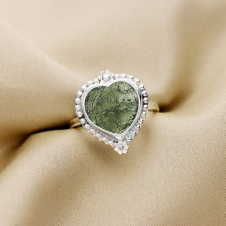 Authentic Czech Republic Moldavite Rough Heart Shaped Gemstone 925 Solid Sterling Silver Handmade Ring Jewelry