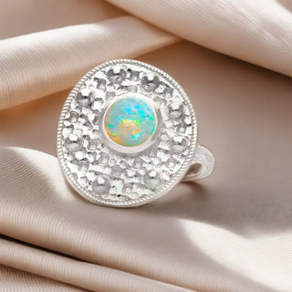 Fire Opal Ring, Polished Round Opal Ring, October Birthday Gift, Gemstone Ring Jewelry , Ring For Women, Engagement Ring, Gift For Her