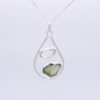 Raw Moldavite Pendant, Herkimer Diamond Jewelry, Natural Gemstone Jewelry, 925 Sterling Silver, Jewelry For Gift, Handmade Jewelry For Women