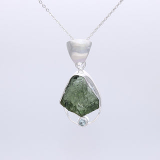 Moldavite Pendant, Natural Blue Topaz Gemstone Jewelry, 925 Sterling Silver, Handmade Pendant For Gift, Necklace For Women's, Gift For Her