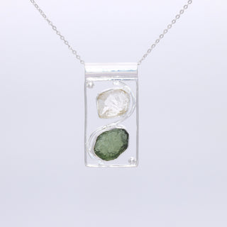Raw Moldavite Pendant, 925 Sterling Silver, Herkimer Diamond Jewelry, Natural Gemstone Jewelry, Jewelry For Gift, Handmade Jewelry For Women