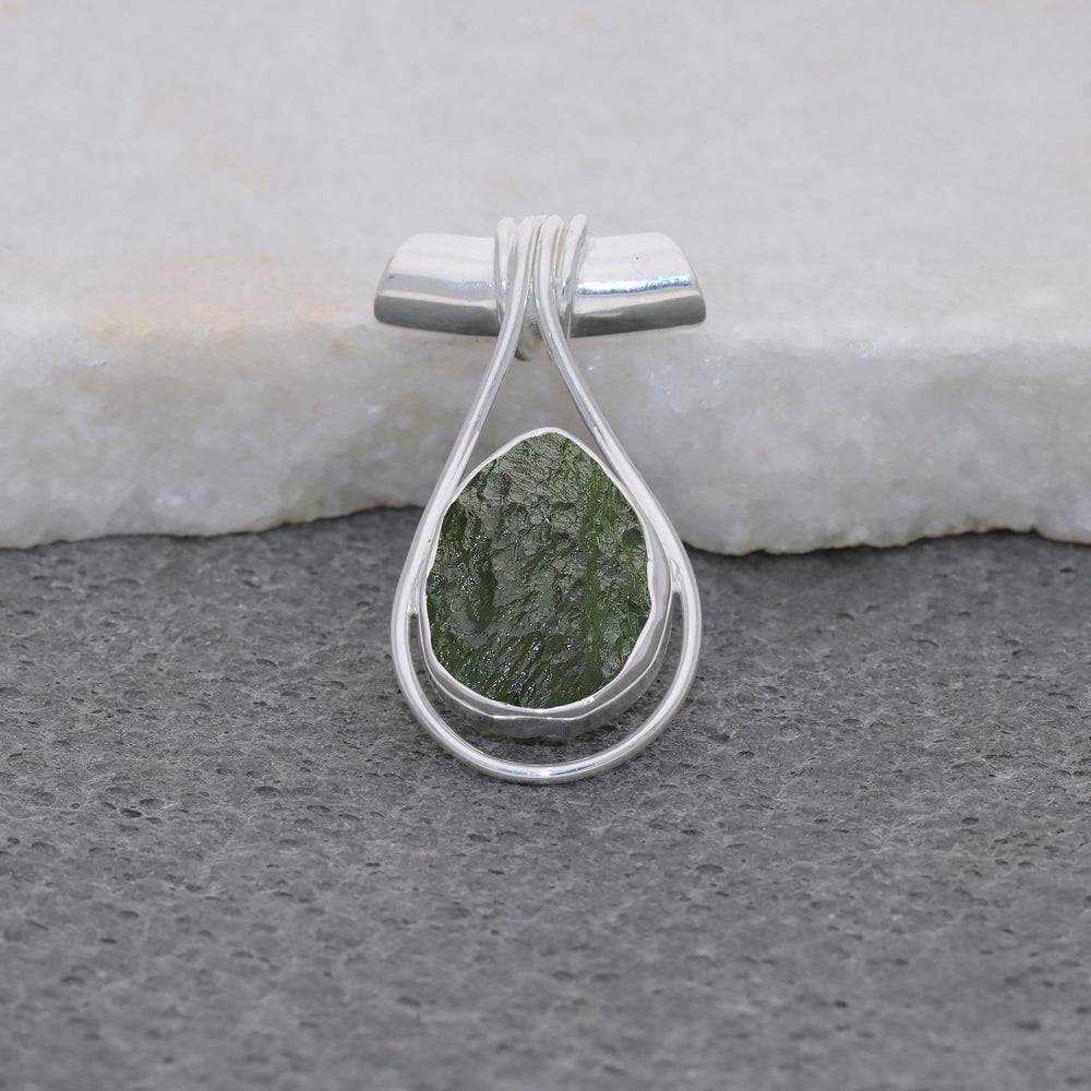 Genuine Moldavite Rough Pendant 100% Natural With Certified Gemstone From Czech Republic 925 Sterling Silver Handmade Designer Jewelry