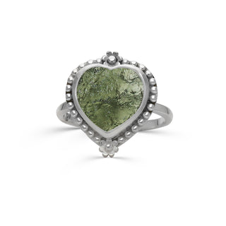 Authentic Czech Republic Moldavite Rough Heart Shaped Gemstone 925 Solid Sterling Silver Handmade Ring Jewelry