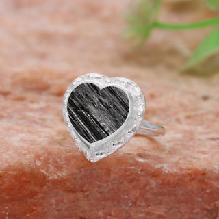 Raw Black Tourmaline Heart Ring, Bar Tourmaline Ring , Black Tourmaline Heart For Women, Natural Rough Stone, Handmade Ring, Gift For Her