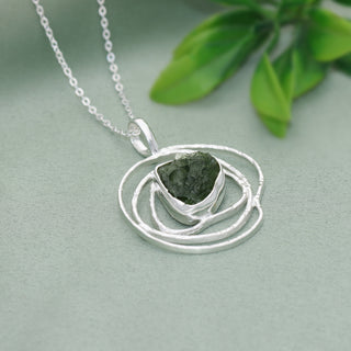 Raw Moldavite Pendant, Natural Gemstone Handmade Jewelry, Necklace For Women's, Jewelry For Christmas, Gift For Girls, 925 Sterling Silver