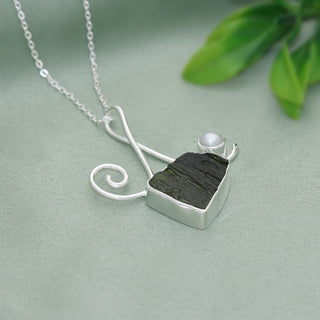 Genuine Moldavite Jewelry, Gemstone Pearl Pendant, 925 Sterling Silver, Handmade Jewelry Gift, Jewelry For Womens, Christmas Jewelry For Her
