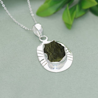 Moldavite Raw Gemstone Pendant, Handmade Gemstone Jewelry, Authentic Moldavite From Czech Republic, Pendant For Girls, 925 Sterling Silver