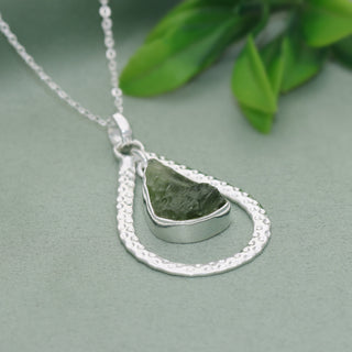 Authentic Moldavite Pendant, Natural Gemstone Jewelry, 925 Sterling Silver, Handmade Jewelry Gift, Christmas Silver Necklace, Gift For Her