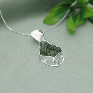 Moldavite Pendant, Natural Blue Topaz Gemstone Jewelry, 925 Sterling Silver, Handmade Pendant For Gift, Necklace For Women's, Gift For Her