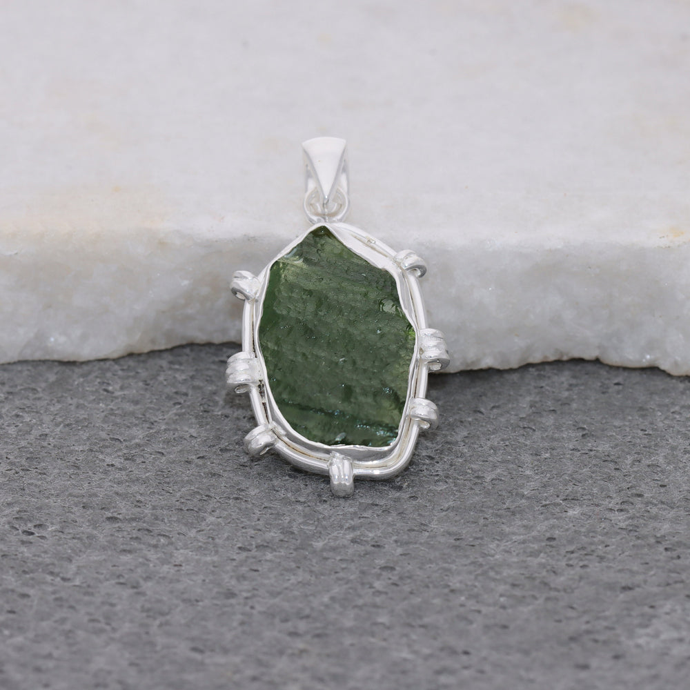 Genuine Raw Moldavite Pendant, Gemstone From Czech Republic, 925 Sterling Silver, Necklace For Women's, Gift For Girls, Handmade Pendant
