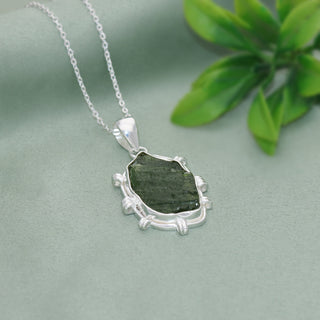 Genuine Raw Moldavite Pendant, Gemstone From Czech Republic, 925 Sterling Silver, Necklace For Women's, Gift For Girls, Handmade Pendant