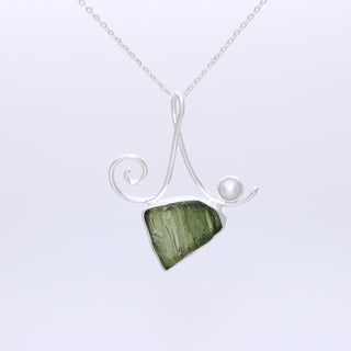 Genuine Moldavite Jewelry, Gemstone Pearl Pendant, 925 Sterling Silver, Handmade Jewelry Gift, Jewelry For Womens, Christmas Jewelry For Her
