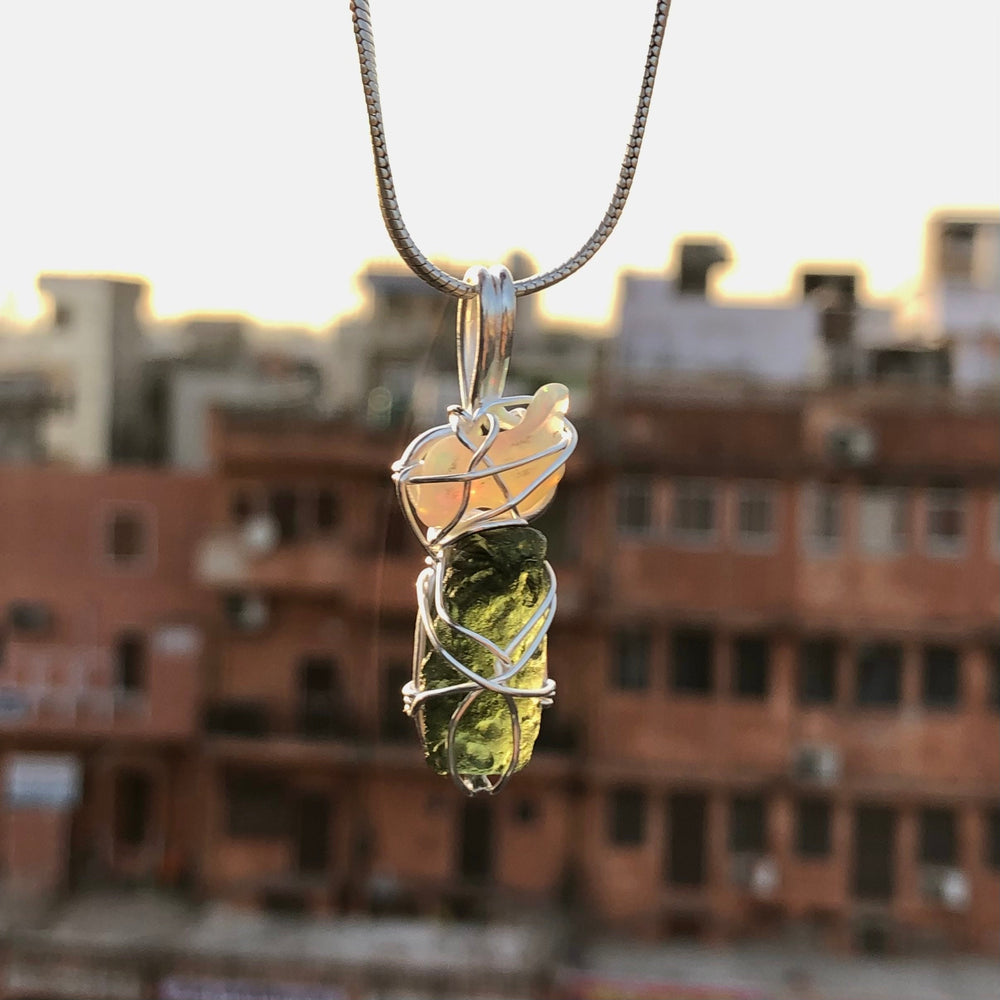 Moldavite Pendant, Czech Moldavite, Opal Pendant, Sterling Silver Pendant, Handmade Pendant, Natural Moldavite