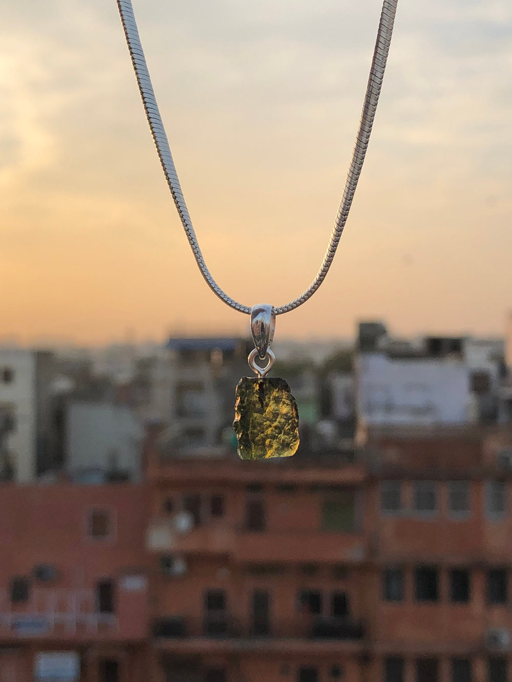 Moldavite Rough Pendant 925 Sterling Silver Handmade Designer Jewelry