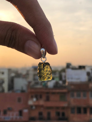 Moldavite Rough Pendant 925 Sterling Silver Handmade Designer Jewelry