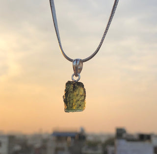 Moldavite Rough Pendant 925 Sterling Silver Handmade Designer Jewelry