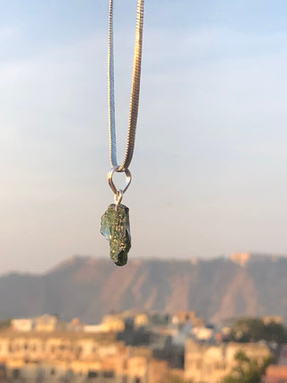 Genuine Moldavite Rough Pendant 100% Natural With Certified Gemstone From Czech Republic 925 Sterling Silver Handmade Designer Jewelry
