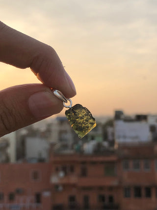 Moldavite Rough Pendant 925 Sterling Silver Handmade Designer Jewelry