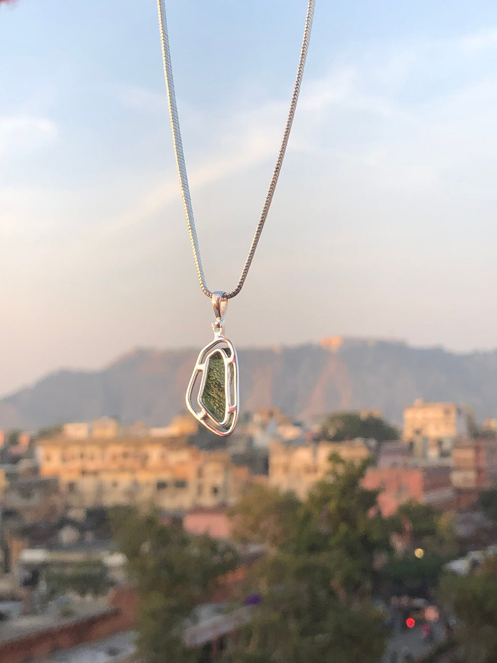 Genuine Moldavite Rough Pendant 100% Natural With Certified Gemstone From Czech Republic 925 Sterling Silver Handmade Designer Jewelry
