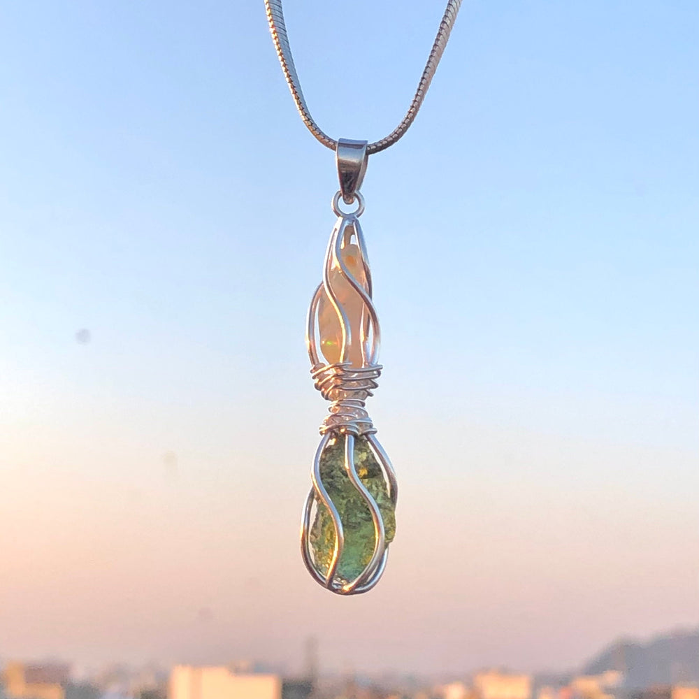 Moldavite Pendant, Czech Moldavite, Opal Pendant, Sterling Silver Pendant, Handmade Pendant, Natural Moldavite
