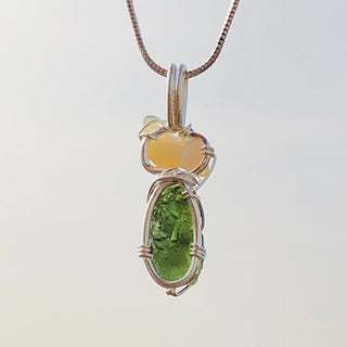 Moldavite Pendant, Czech Moldavite, Opal Pendant, Sterling Silver Pendant, Handmade Pendant, Natural Moldavite
