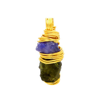 Genuine Moldavite & Tanzanite Pendant, 14K Gold filled Silver Pendant, Genuine Moldavite, Raw Moldavite , 100% genuine gemstone