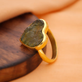 Authentic Czech Republic Moldavite Rough Heart Shaped Gemstone 14K Gold Filled in 925 Sterling Silver Handmade Ring Jewelry