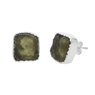 Crezh Moldavite Natural Gemstone 925 Sterling Silver Handmade Stud Earring