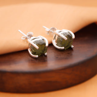 Crezh Moldavite Natural Gemstone 925 Sterling Silver Handmade Stud Earring