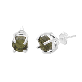 Crezh Moldavite Natural Gemstone 925 Sterling Silver Handmade Stud Earring