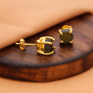 Crezh Moldavite Natural Gemstone Gold Filled in 925 Sterling Silver Handmade Stud Earring