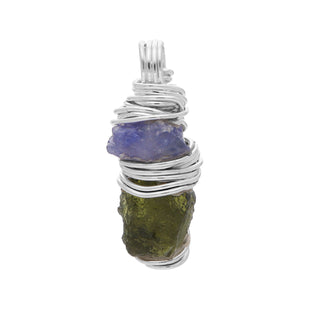 Genuine Moldavite & Tanzanite Pendant, 925 Sterling Silver Pendant, Genuine Moldavite, Raw Moldavite , 100% genuine gemstone for her